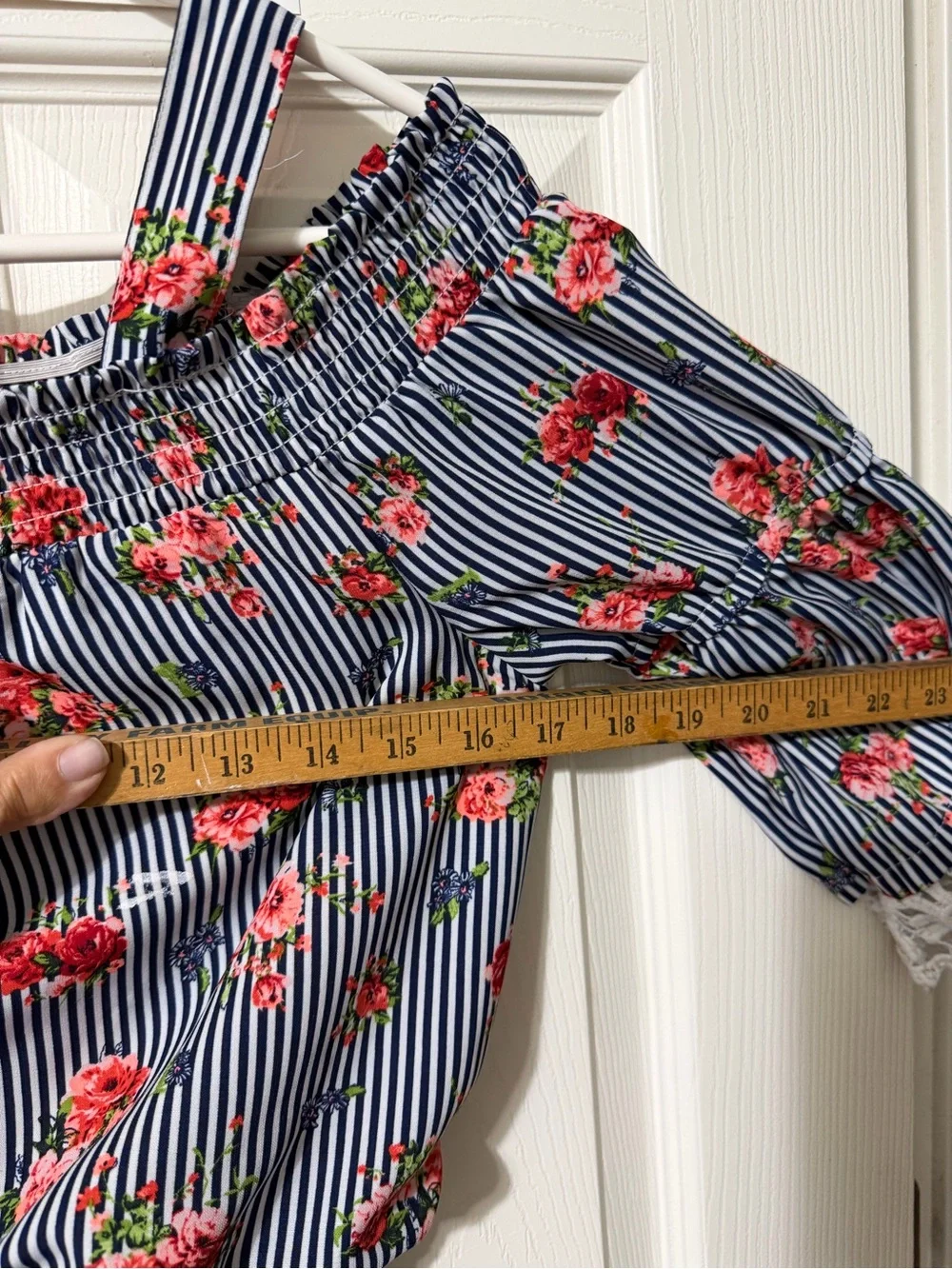 My Michelle Navy & White Striped Floral Cold-Shoulder One-Piece